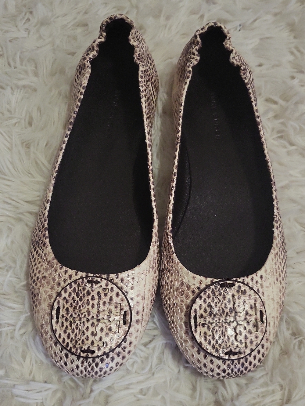 Tory Burch Neutral Snake-Print Ballet Flats
